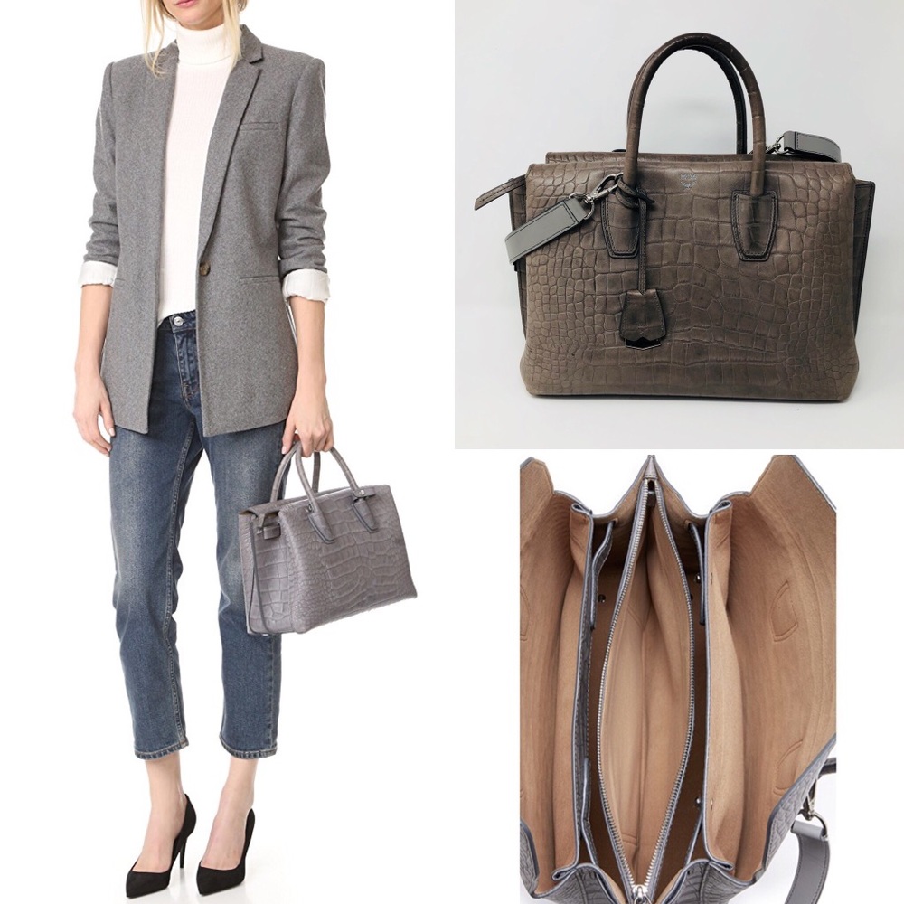 MCM MILLA MEDIUM CROC-EMBOSSED SATCHEL